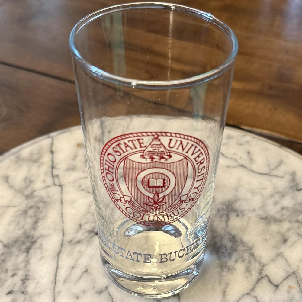 Vintage MCM Midcentury 5.75" Glass Tumbler The Ohio State University Buckeyes‎